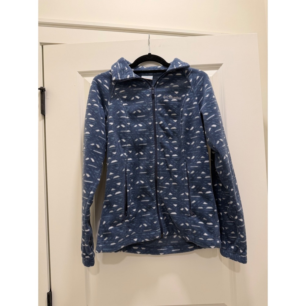 Columbia Women Blue Geometric Triangle Print Full Zip Fleece Jacket Size Small